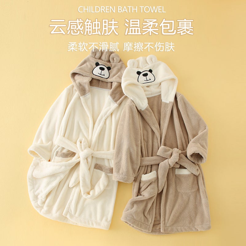 general Kids Winter Coral Fleece Bathrobe with Hood Cartoon Design Boys Girls Sleepwear - Image 2