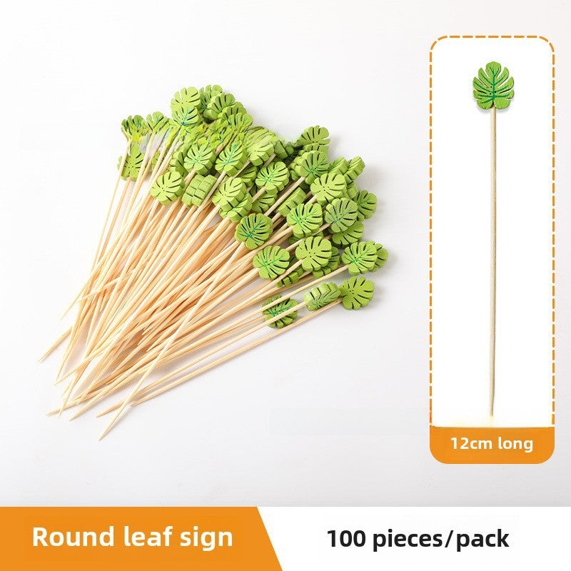 Disposable Bamboo Skewers Artistic Mini Candy Round leaves 