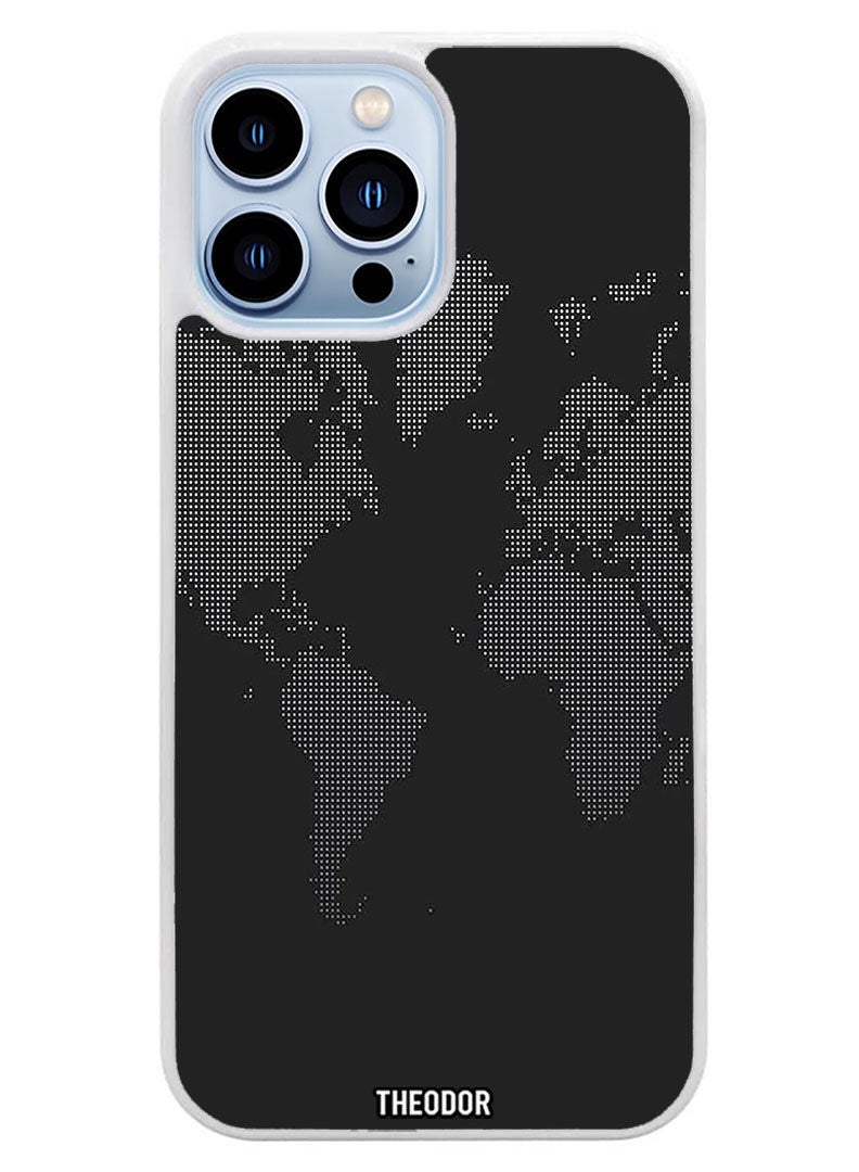 Theodor Protective Case Cover For APPLE IPHONE 14 Pro Map In Dots (White Bumper) - Image 1