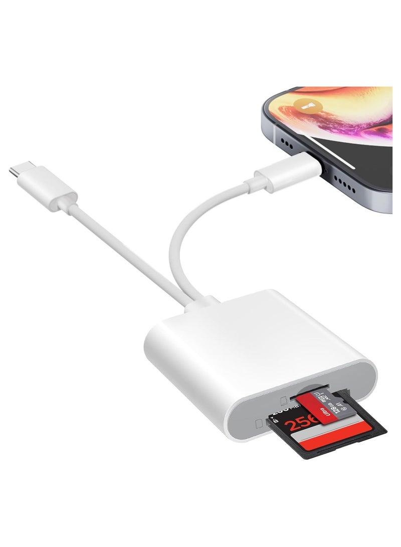 قارئ بطاقات SD لأجهزة iPhone و iPad، قارئ بطاقات SD بمنفذ USB-C مع فتحتين لبطاقات MicroSD/SD، محول OTG من النوع C، عارض بطاقات الكاميرا، قارئ بطاقات الذاكرة، متوافق مع iPhone / iPad / Android / الكاميرا. - Image 1