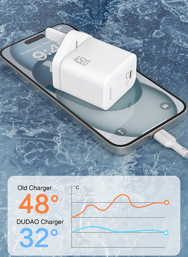 DUDAO 45W GaN Fast Charger Samsung Charger USB-C Power Adapter, Compact Wall Charger, Smart Temperature Control IC, 9-Layer Safety Protection, Type C Charger for iPhone 15, Samsung Galaxy, Huawei, iPad, MacBook, Xiaomi, Laptop - Image 3
