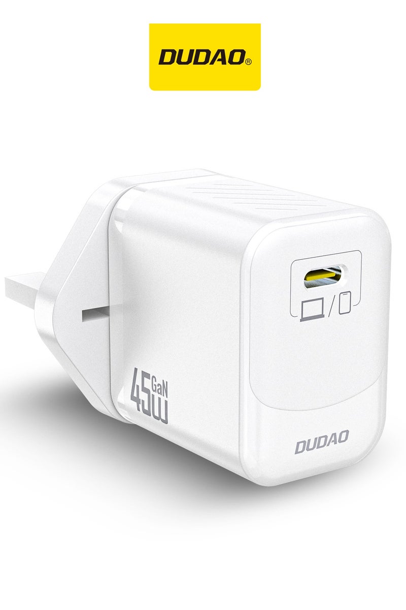 DUDAO 45W GaN Fast Charger Samsung Charger USB-C Power Adapter, Compact Wall Charger, Smart Temperature Control IC, 9-Layer Safety Protection, Type C Charger for iPhone 15, Samsung Galaxy, Huawei, iPad, MacBook, Xiaomi, Laptop - Image 1