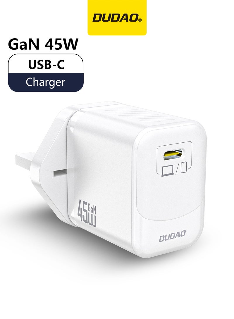 دوداو شاحن سريع بقوة 45 واط بتقنية GaN مع محول طاقة USB-C، شاحن حائطي مدمج مع دائرة تحكم ذكية بدرجة الحرارة، حماية بأكثر من 9 طبقات، شاحن من نوع Type-C لهواتف iPhone 15، Samsung Galaxy، Huawei، iPad، MacBook، Xiaomi، وأجهزة اللابتوب. - Image 1