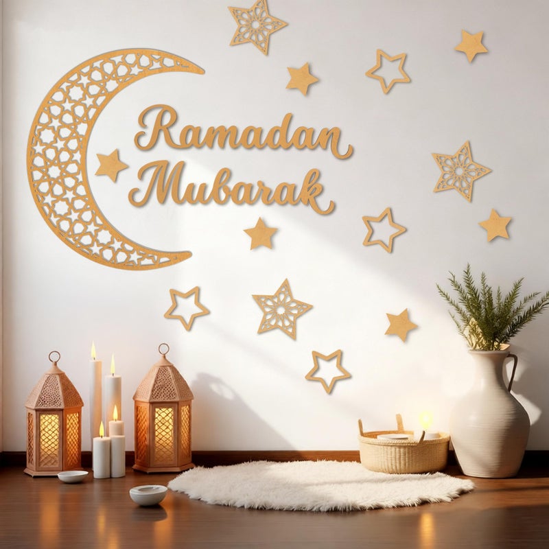 Rmeosye Ramadan Mubarak Wall Decor Set, Moon and Star Islamic Wooden Wall Art Sign for Ramadan Eid Decorations, Muslim Home Decor for Living Room, Bedroom, or Prayer Space - Image 5