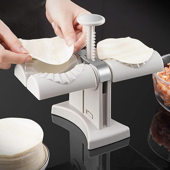 SHOPECOM SHOPECOM Double Head Automatic Dumpling Maker Mould Stainless Steel Dumpling Maker Double Head Automatic Multi use Dumpling Make Set for Cooking momos Puri Maker 1 pcs  - Image 3