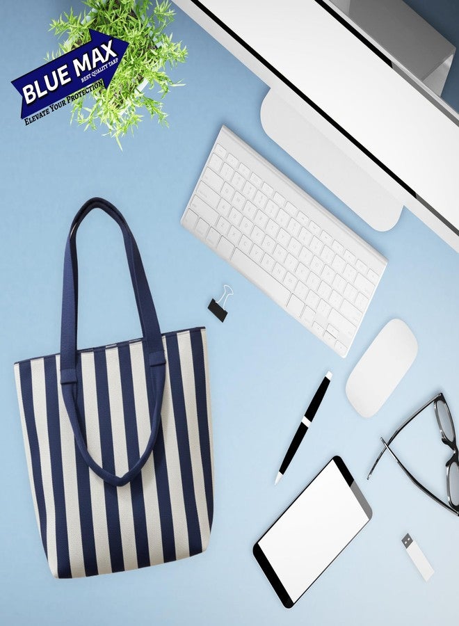Blue Max Casual strip Tote Bag for Women | Large Woven Shoulder Handbag with Zipper Closure | Lightweight Everyday Carry Bag for Work, Travel & Shopping (blue & white) - Image 4