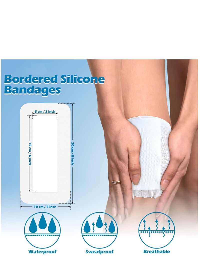 20 Pieces Bordered Gauze-Island Dressing Wound Bandage Sterile Adhesive Gauze Pads Patches Post Shower Breathable Borders Individually Packed Pouches Tapes (4 x 8 Inch)