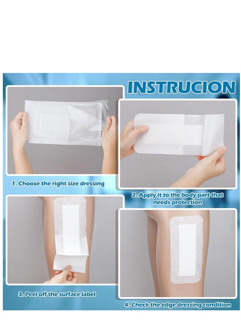 20 Pieces Bordered Gauze-Island Dressing Wound Bandage Sterile Adhesive Gauze Pads Patches Post Shower Breathable Borders Individually Packed Pouches Tapes (4 x 8 Inch)