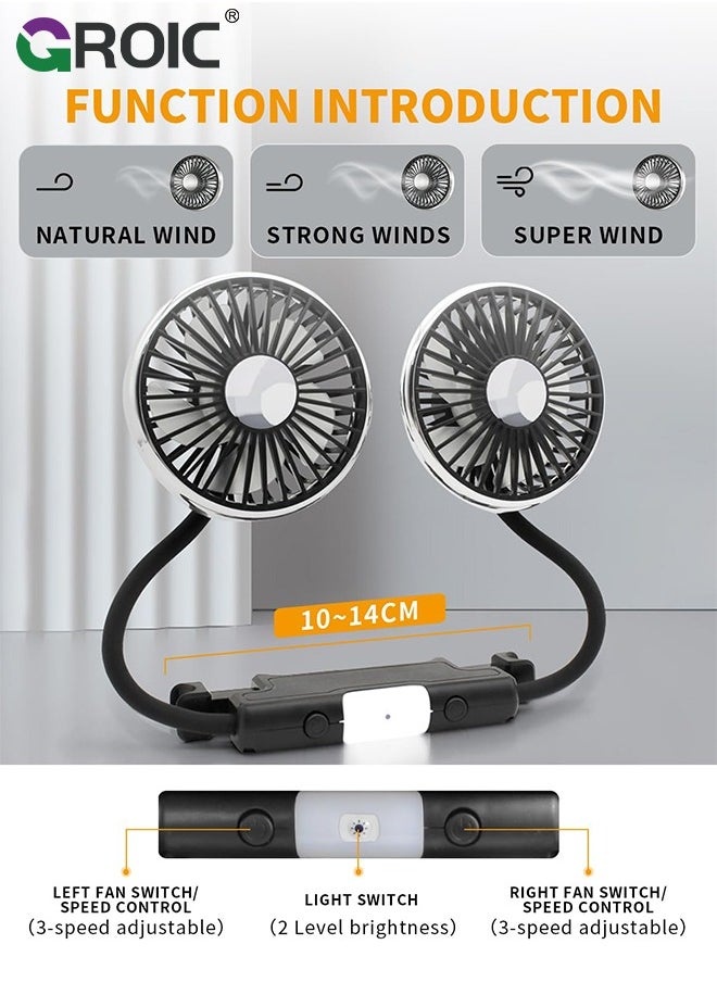 GROIC Car Fan for Backseat, Dual Head Hose Car Seat Fan with Led Lights, Portable USB Fan for Car, 3 Speeds and 360 Degree Rotatable Cooling Car Fans for Vehicles RV SUV Truck  - Image 5