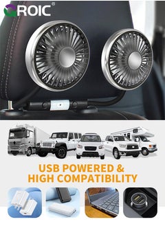 GROIC Car Fan for Backseat, Dual Head Hose Car Seat Fan with Led Lights, Portable USB Fan for Car, 3 Speeds and 360 Degree Rotatable Cooling Car Fans for Vehicles RV SUV Truck  - Image 5