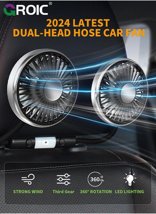 Car Fan for Backseat, Dual Head Hose Car Seat Fan with Led Lights, Portable USB Fan for Car, 3 Speeds and 360 Degree Rotatable Cooling Car Fans for Vehicles RV SUV Truck - pzsku/ZF724E022B29BFC7D3FA5Z/45/_/1719298726/fd77fbaa-2689-4d41-b12a-3991824dde29