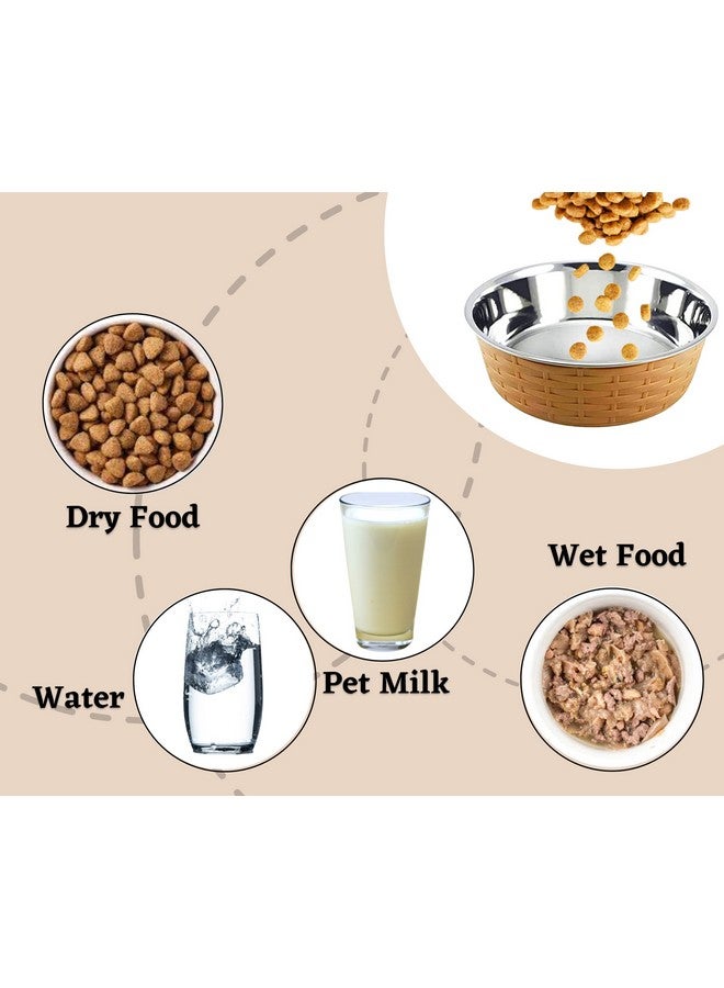 وعاء منسوج من الفولاذ المقاوم للصدأ لتغذية الحيوانات الأليفة - 1500 مل (بني - كبير) للكلاب المتوسطة إلى الكبيرة | قاعدة متينة، وعاء لتغذية الطعام/الماء | غير سام وآمن بنسبة 100% للحيوانات الأليفة - Image 4