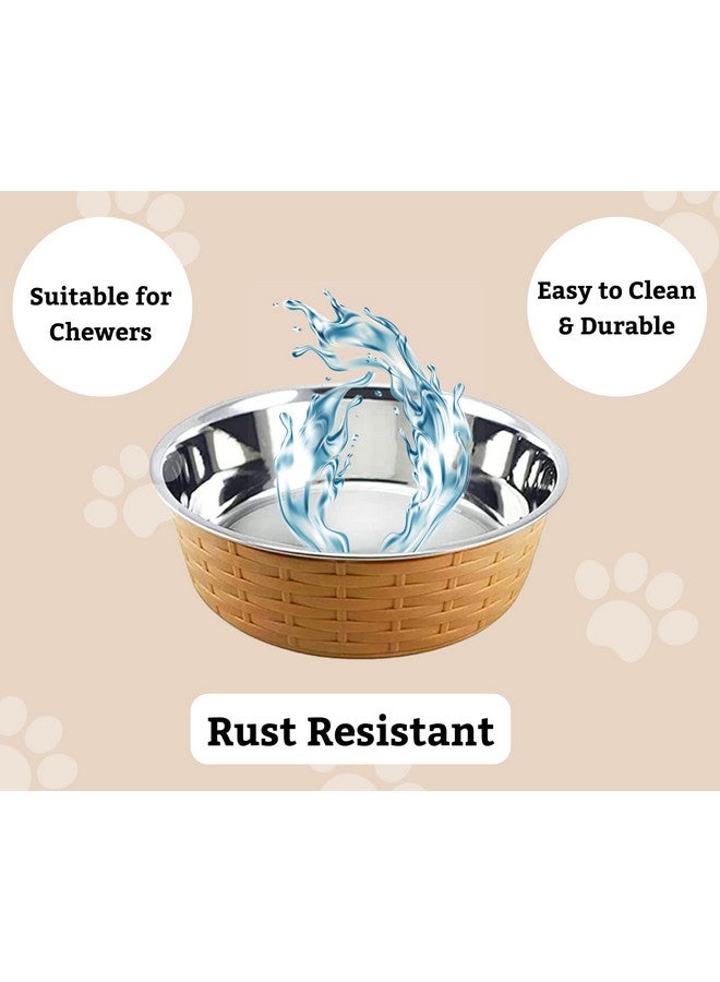 وعاء منسوج من الفولاذ المقاوم للصدأ لتغذية الحيوانات الأليفة - 1500 مل (بني - كبير) للكلاب المتوسطة إلى الكبيرة | قاعدة متينة، وعاء لتغذية الطعام/الماء | غير سام وآمن بنسبة 100% للحيوانات الأليفة - Image 5