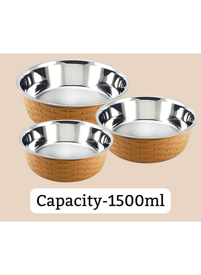 وعاء منسوج من الفولاذ المقاوم للصدأ لتغذية الحيوانات الأليفة - 1500 مل (بني - كبير) للكلاب المتوسطة إلى الكبيرة | قاعدة متينة، وعاء لتغذية الطعام/الماء | غير سام وآمن بنسبة 100% للحيوانات الأليفة - Image 2