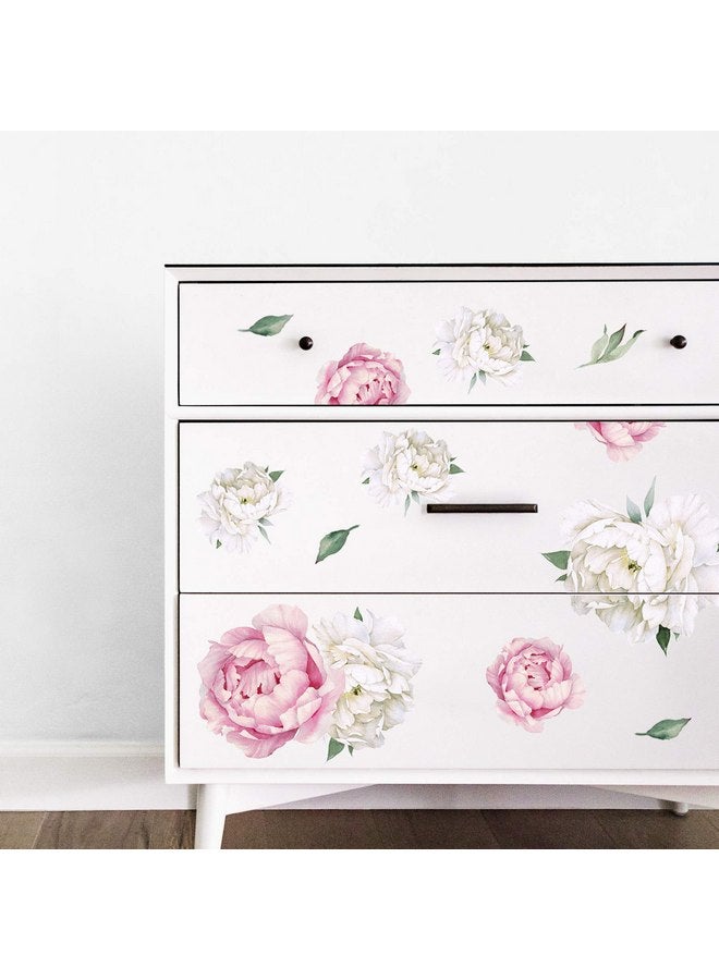DesignStickers Peony Watercolor Wall Decals (Pink and White Watercolor) - Peony Decor Flowers Wall Decals - Botanical Bedroom Wall Decals Girls - Floral Peonies Pink Wall Stickers Bedroom Nursery with Test Sample - Image 4