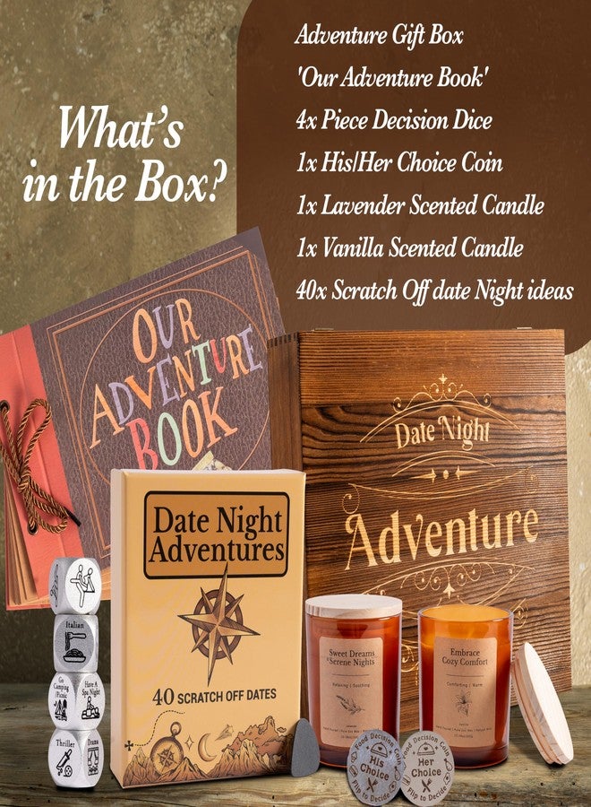 GreenCor Valentines Day Date Night Adventure Box - Gifts for Her, Him, Scratch-Off Date Ideas, Anniversary or Birthday Gifts for Girlfriend, Boyfriend, Vanilla and Lavender Candles, Decision Coin & Dice - Image 3
