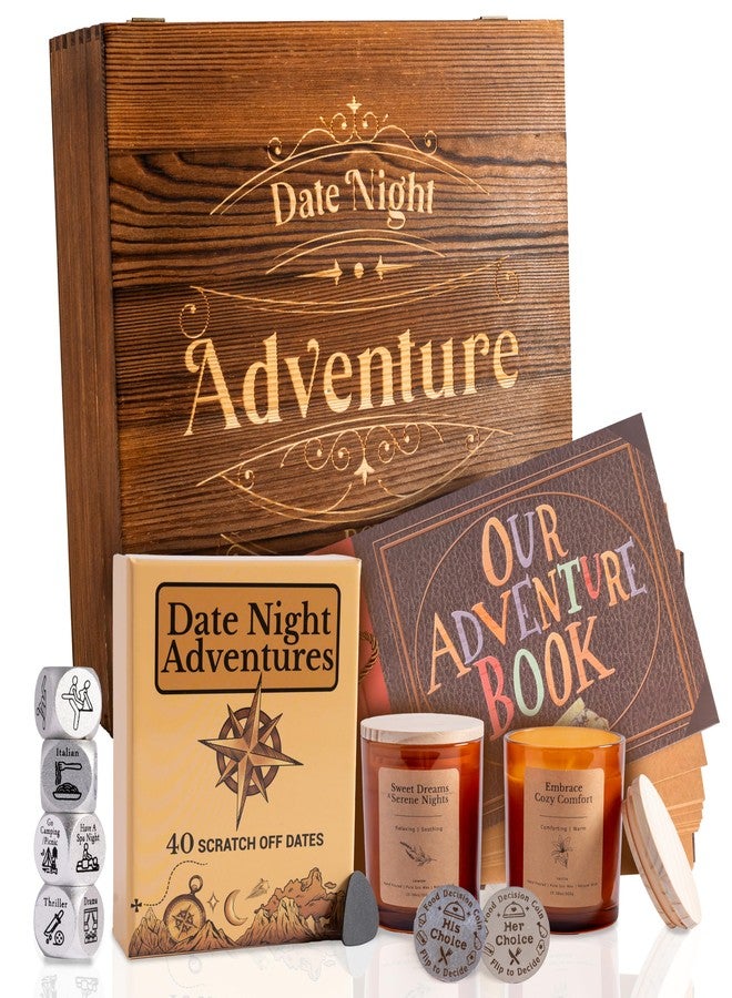 GreenCor Valentines Day Date Night Adventure Box - Gifts for Her, Him, Scratch-Off Date Ideas, Anniversary or Birthday Gifts for Girlfriend, Boyfriend, Vanilla and Lavender Candles, Decision Coin & Dice - Image 1