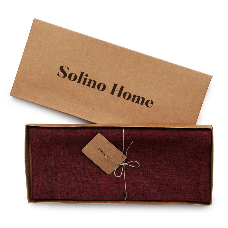 Solino Home Linen Table Runner 144 Inches Long - 100% Pure Linen Red Garnet Table Runner 14 x 144 Inch - Machine Washable Dining Table Runner for Fall  Thanksgiving  Christmas - Athena - Image 5