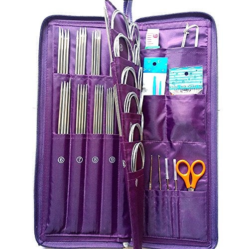 MAYMII 104 Pcs Knitting Kit Stainless Steel Knit Needles Straight+Circular Needles+Crochet Hook Needlework Hand Tool with Pu Bag - Image 4