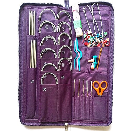 MAYMII 104 Pcs Knitting Kit Stainless Steel Knit Needles Straight+Circular Needles+Crochet Hook Needlework Hand Tool with Pu Bag - Image 5