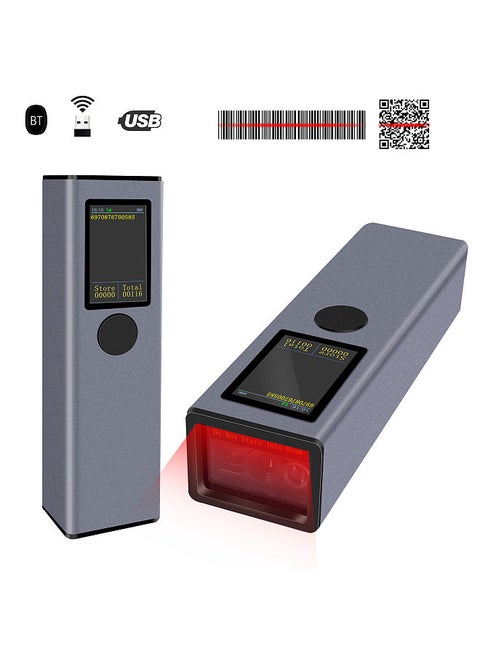 2D 1D QR Barcode Scanner with TFT Screen 3 in 1 BT & 2.4GHz Wireless & Wired Connection Sound and Vibrator Prompt Support Offline Storage Compatible with Windows Android Linux Mac