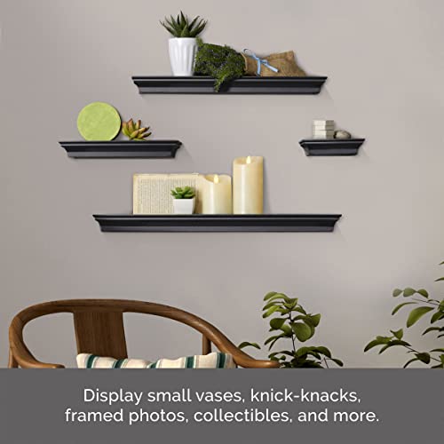 Melannco Floating Wall Shelves for Bedroom, Living Room, Bathroom, Kitchen, Nursery, Set of 4, Black, 4 Count - Image 2
