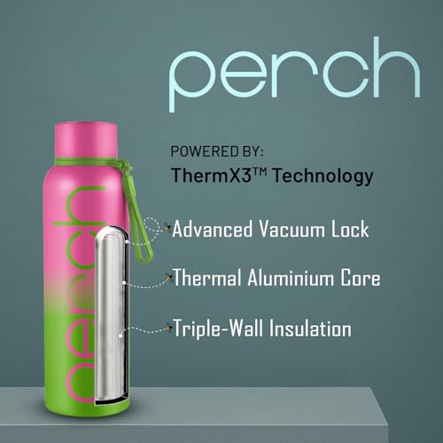 Perch Zion Hot & Cold Steel Water Bottle Set of 2 (720 ml Each), ISI Certified, Vacuum Insulated | Leak Proof, BPA-Free | for Couples, Gift for His & Her |Kids, Men & Women|Cotton Candy & Green-Pink - Image 4