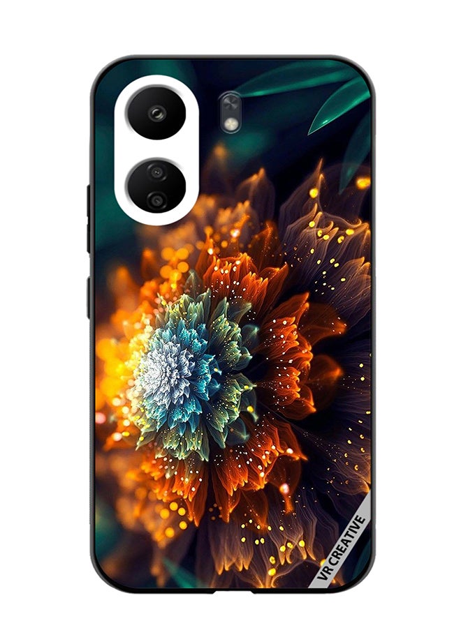 VR CREATIVE Protective Case Cover For Xiaomi Redmi 13C Orange And Blue Glowing Factual Flower Design Multicolour - Image 1