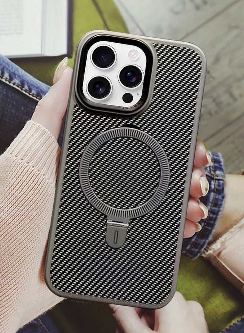 MagSafe Compatible Shockproof Case for iPhone 15 Pro – Carbon Fiber Texture, Slim Protective Cover with Wireless Charging Support (Grey) - Image 1