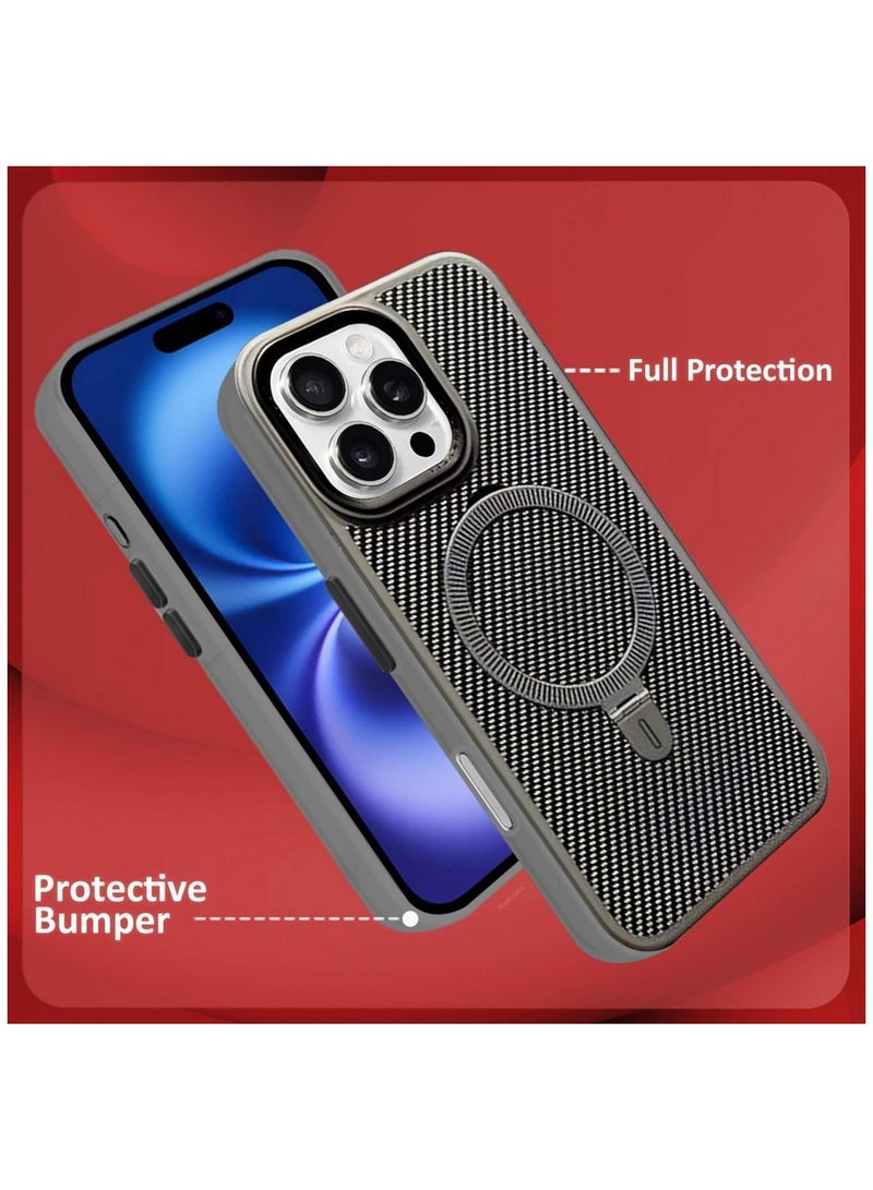 MagSafe Compatible Shockproof Case for iPhone 15 Pro – Carbon Fiber Texture, Slim Protective Cover with Wireless Charging Support (Grey) - Image 3