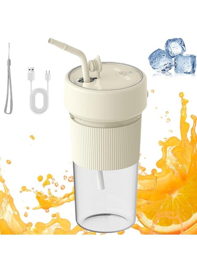 Rechargeable Portable Blender Cup 350ml Mini Juicer Cup with 6 Stainless Steel Blades Leakproof Fruit Mixers for Shakes and Smoothies Electric Juicer for Kitchen Travel Gym（Beige）  - Image 1