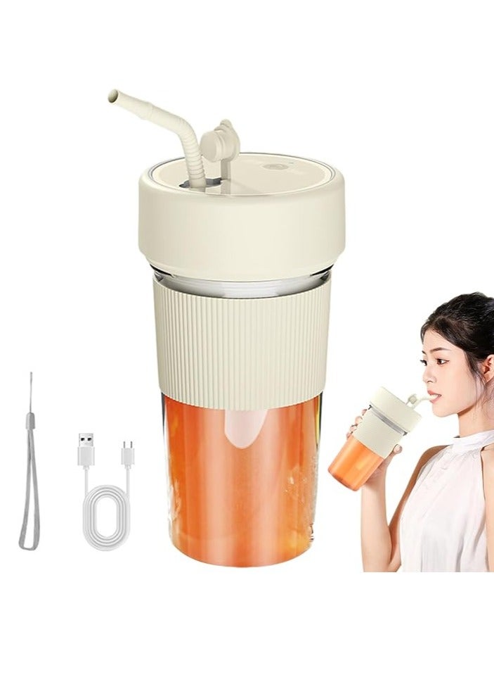 Rechargeable Portable Blender Cup 350ml Mini Juicer Cup with 6 Stainless Steel Blades Leakproof Fruit Mixers for Shakes and Smoothies Electric Juicer for Kitchen Travel Gym（Beige）  - Image 2