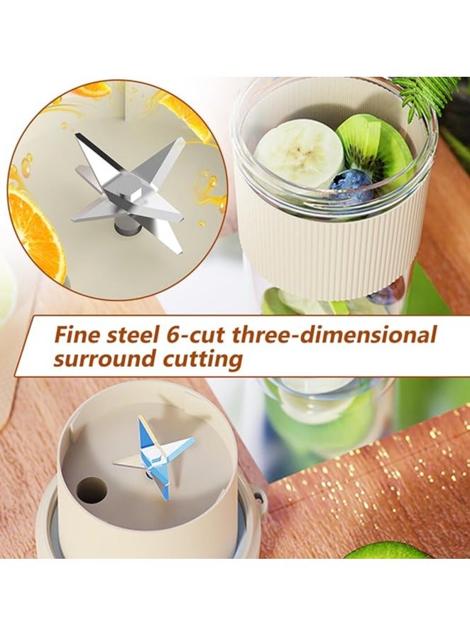 Rechargeable Portable Blender Cup 350ml Mini Juicer Cup with 6 Stainless Steel Blades Leakproof Fruit Mixers for Shakes and Smoothies Electric Juicer for Kitchen Travel Gym（Beige）  - Image 3