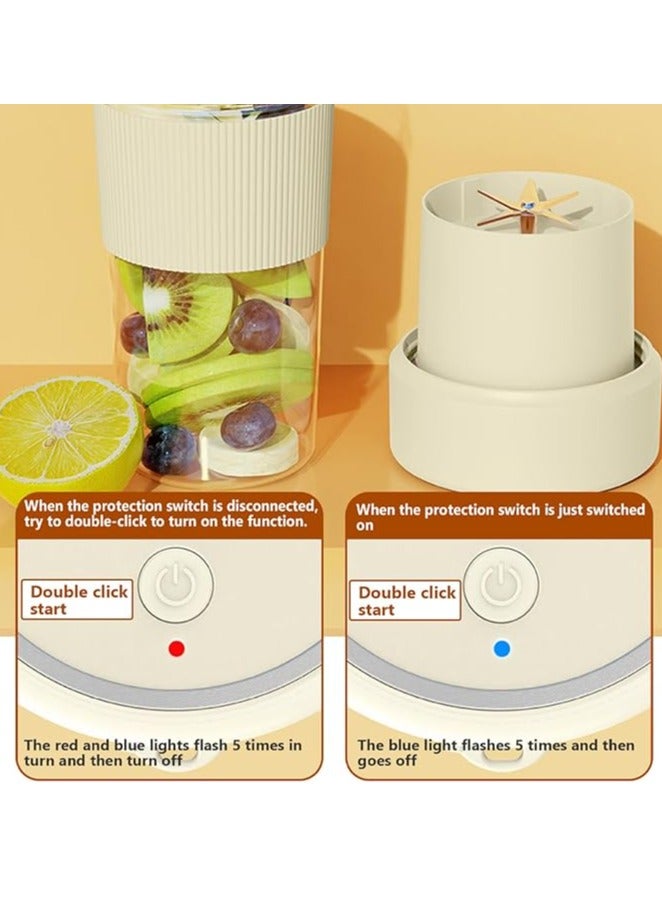 Rechargeable Portable Blender Cup 350ml Mini Juicer Cup with 6 Stainless Steel Blades Leakproof Fruit Mixers for Shakes and Smoothies Electric Juicer for Kitchen Travel Gym（Beige）  - Image 4