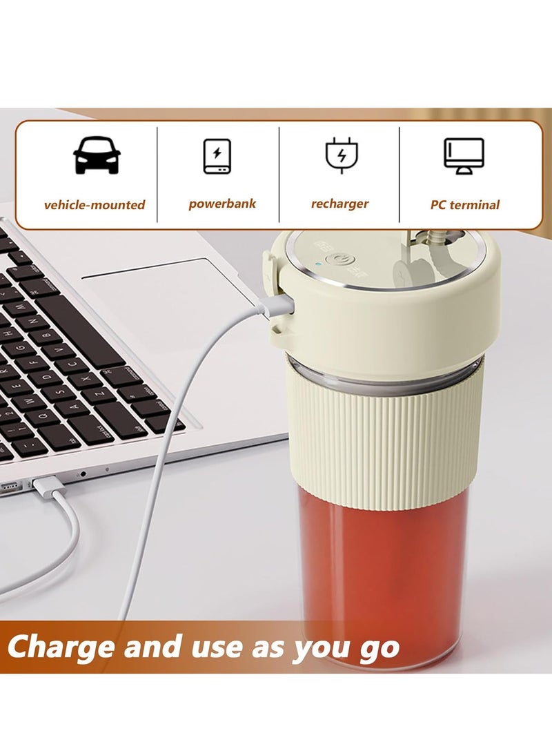 Rechargeable Portable Blender Cup 350ml Mini Juicer Cup with 6 Stainless Steel Blades Leakproof Fruit Mixers for Shakes and Smoothies Electric Juicer for Kitchen Travel Gym（Beige）  - Image 5