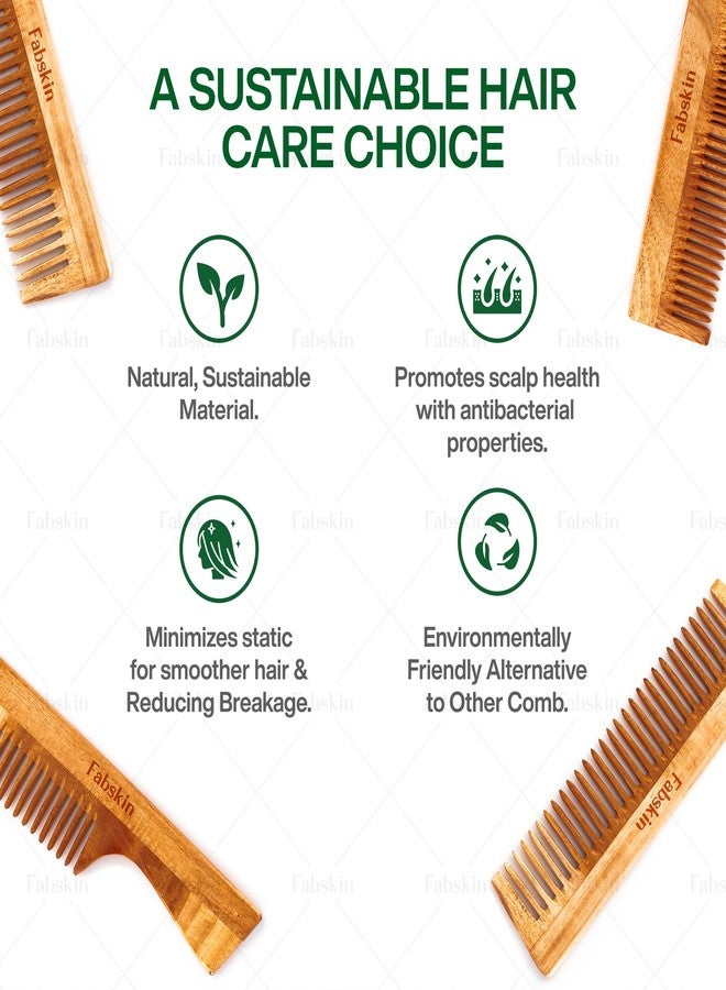 Fabskin Neem Wooden Comb For Men & Women | Graduated Comb | Detangling, Frizz Control, Shine & Styling | For All Hair Types - Image 5