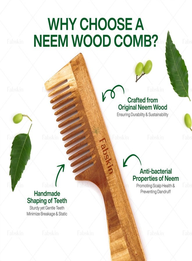 Fabskin Neem Wooden Comb For Men & Women | Graduated Comb | Detangling, Frizz Control, Shine & Styling | For All Hair Types - Image 3