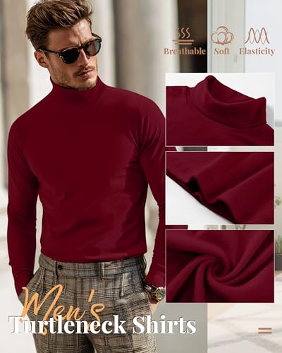 Ficerd 3 Pack Men's Turtleneck Shirts, Long Sleeve Cotton Pullover Sweaters Mock Neck Knitted T-Shirt Basic Slim Fit Tops - Image 4