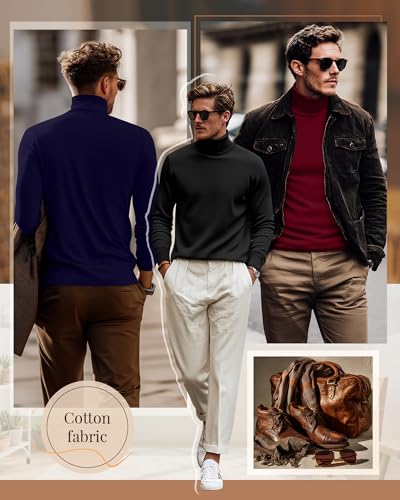 Ficerd 3 Pack Men's Turtleneck Shirts, Long Sleeve Cotton Pullover Sweaters Mock Neck Knitted T-Shirt Basic Slim Fit Tops - Image 3