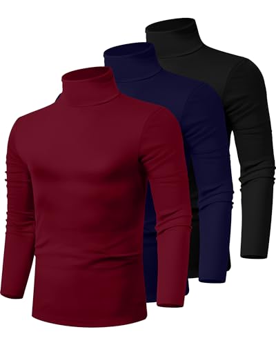 Ficerd 3 Pack Men's Turtleneck Shirts, Long Sleeve Cotton Pullover Sweaters Mock Neck Knitted T-Shirt Basic Slim Fit Tops - Image 1