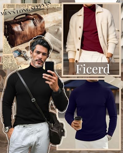 Ficerd 3 Pack Men's Turtleneck Shirts, Long Sleeve Cotton Pullover Sweaters Mock Neck Knitted T-Shirt Basic Slim Fit Tops - Image 5