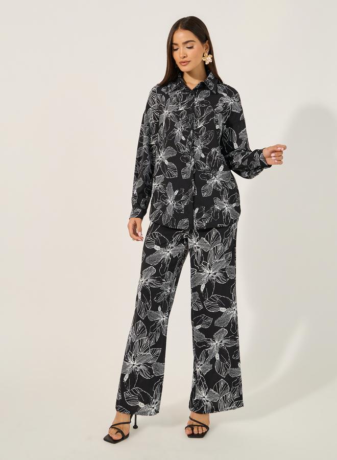 Styli Styli Floral Print Oversized Shirt and Wide Leg Pants Co-Ords  - Image 1