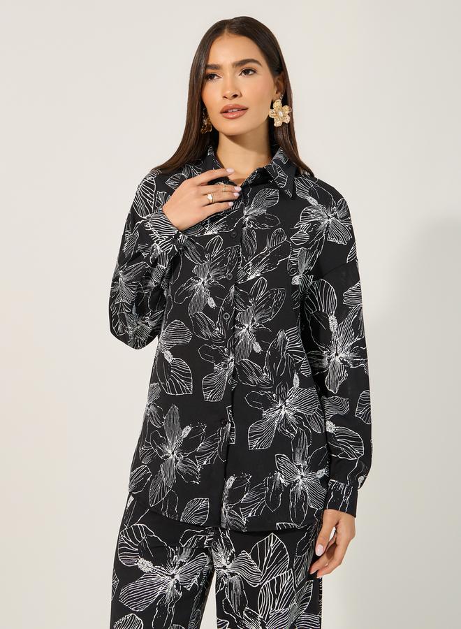 Styli Styli Floral Print Oversized Shirt and Wide Leg Pants Co-Ords  - Image 2