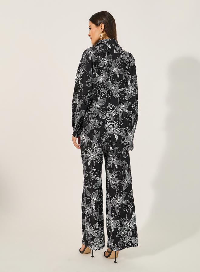 Styli Styli Floral Print Oversized Shirt and Wide Leg Pants Co-Ords  - Image 4