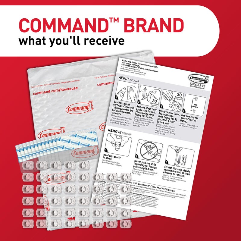 Command Clear Indoor Mini Light Clips Value Pack, 45 Clips, 54 Strips, Damage-Free String Light Hangers for Home, Room, Wall, Office, and Dorm Decor, Great for Cable Management, Holds up to 0.3 lb - Image 3