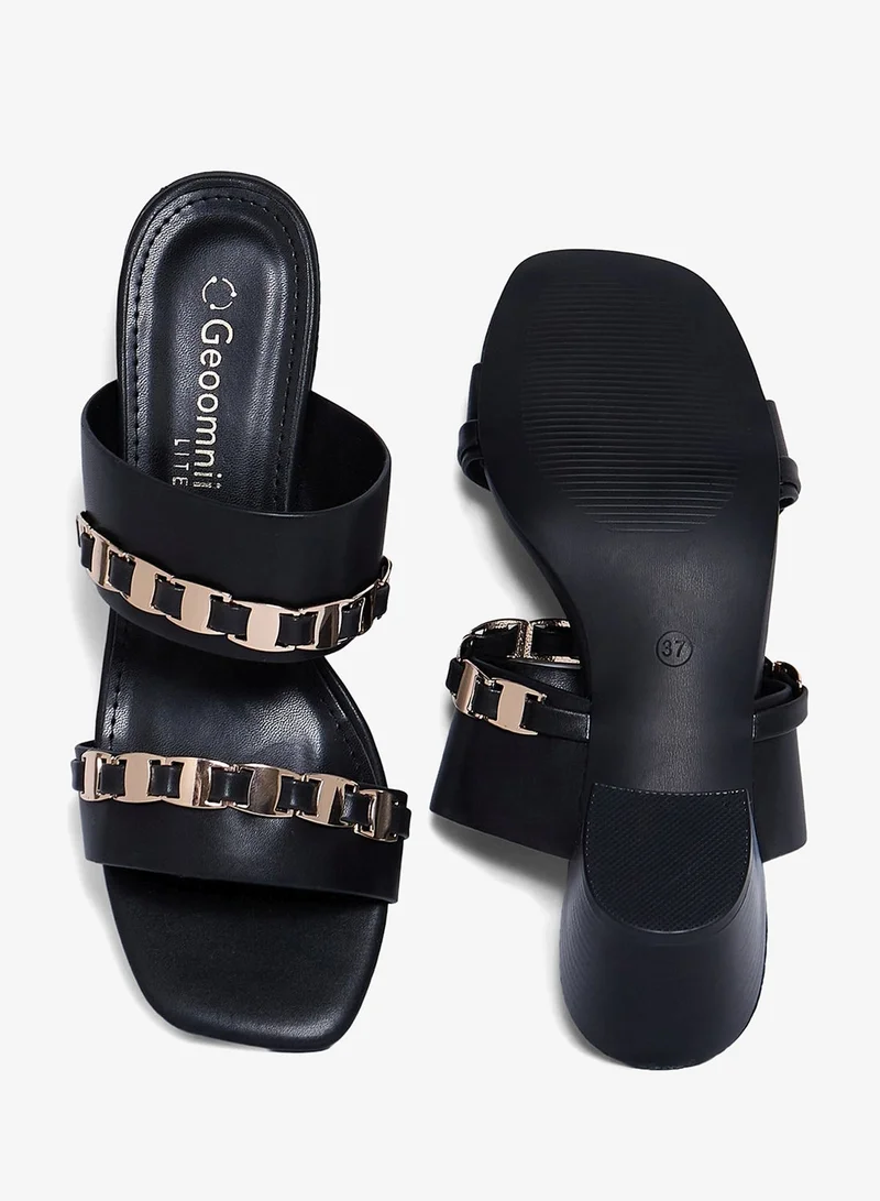 Geoomnii BLACK Geoomnii Mid Heel Sandals for Women – Comfortable Stylish Heeled Sandals for Office, Party & Daily Wear for Women | Best Price UAE