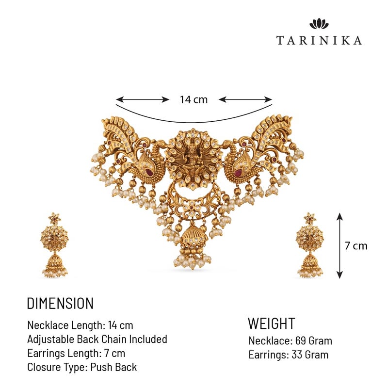 TARINIKA Brass Indian Choker Necklace Set - Gold Plated Cubic Zirconia Indian Jewelry Sets for Women Dangle, Drop, Jhumka Earrings Traditional Desi Necklace Pearls Gift for her (Anusri Antique(White Red)) - Image 4