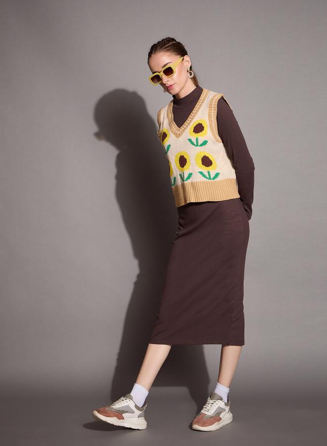 SASSAFRAS Ribbed Bodycon Midi Dress with Back Slit - Image 2