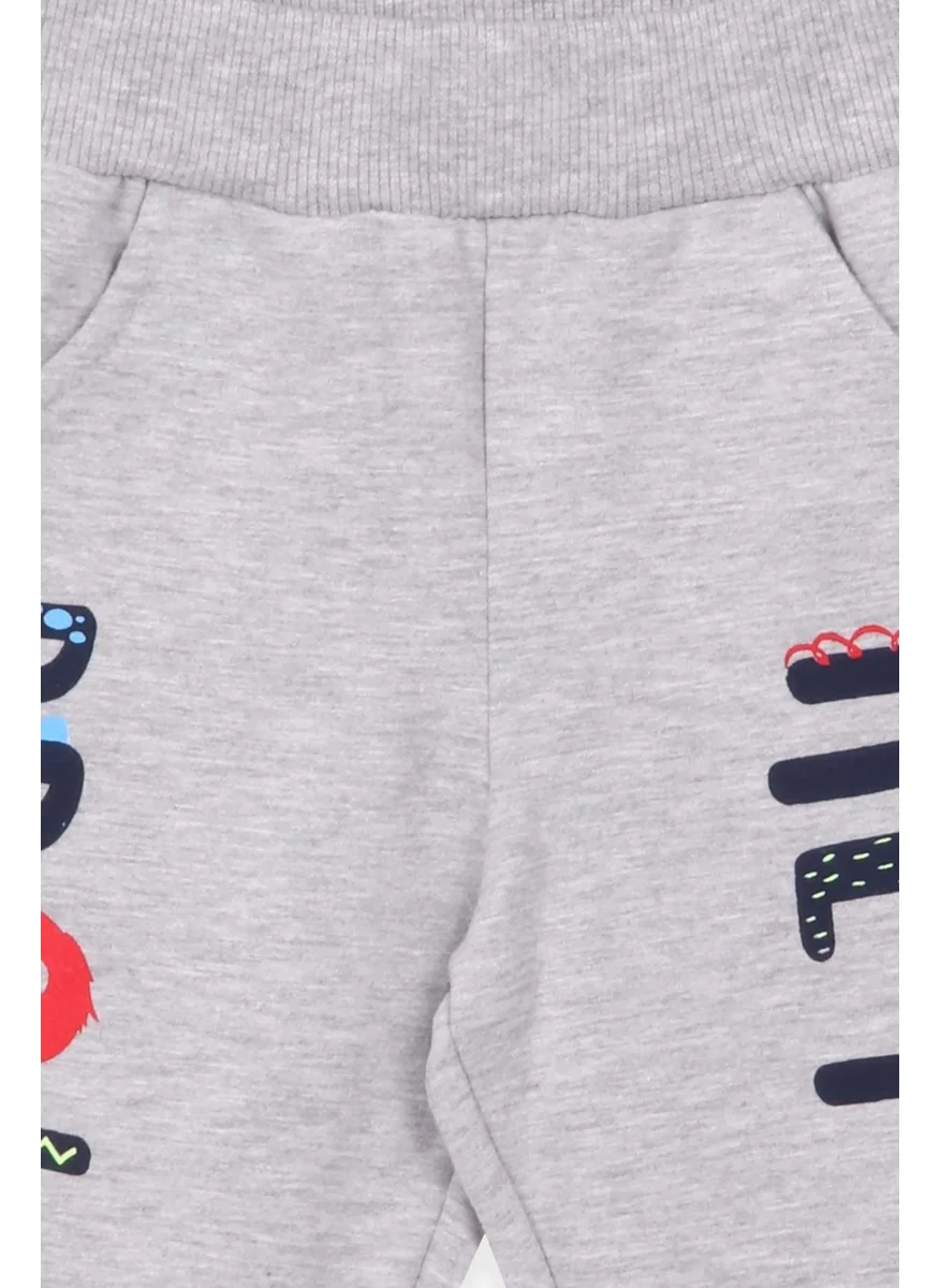 Breeze Baby Boy Sweatpants Printed Pocket Gray Melange (9 Months-3 Years)
