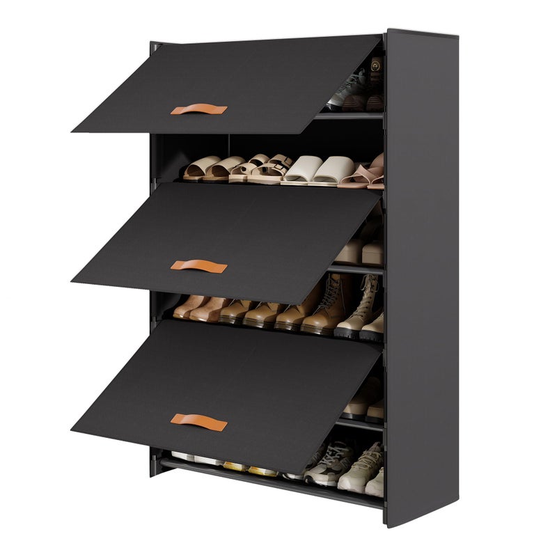 Tujurich 6-Tier Shoe Storage Cabinet with Hard Flip Doors, Fabric Cover, Holds 18â€“24 Pairs, Enclosed Dustproof Shoe Rack Organizer for Entryway, Closet & Bedroom, Shoe Shelf, Black, 27.8" x 12.0" x 41.9" - Image 1